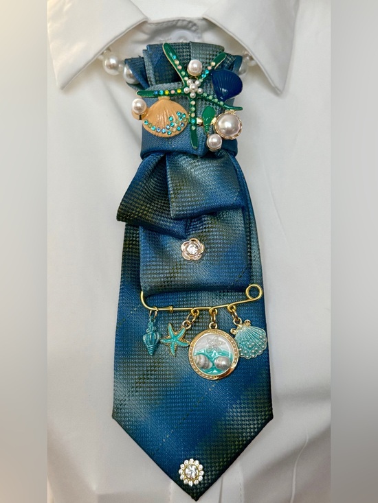 Jewelry - Nautical Charm Brooch Tie Necklace Pin with Blue-Green embellishments